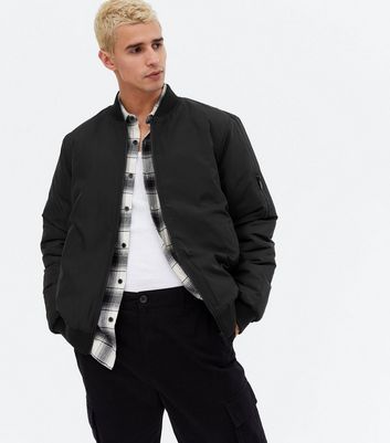 Black Padded Bomber Jacket New Look