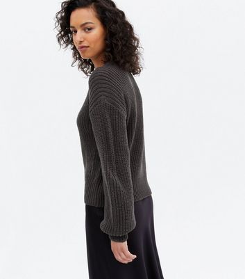 Dark Grey Stitch Knit Crew Neck Jumper New Look