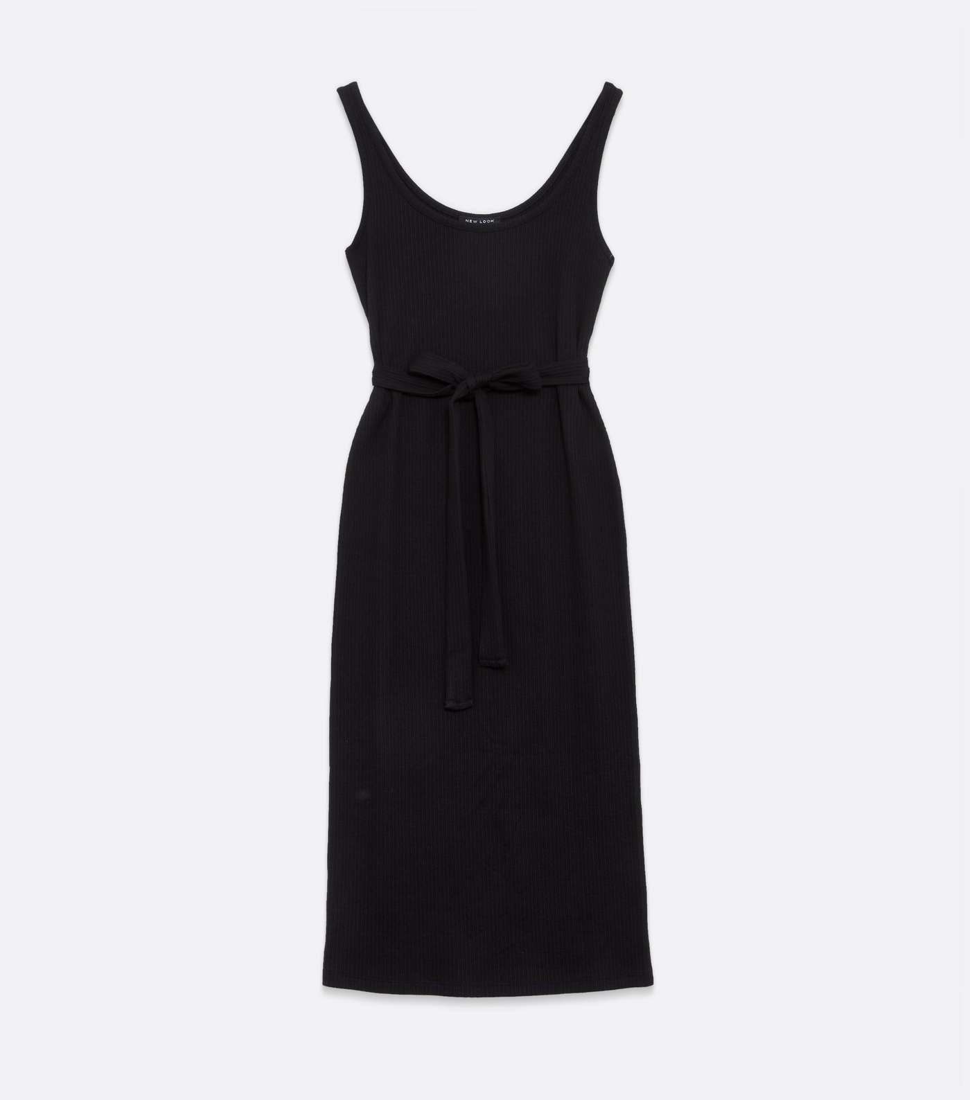 Petite Black Jersey Ribbed Tie Waist Midi Dress Image 5