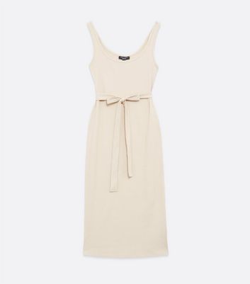 Petite Cream Jersey Ribbed Tie Waist 