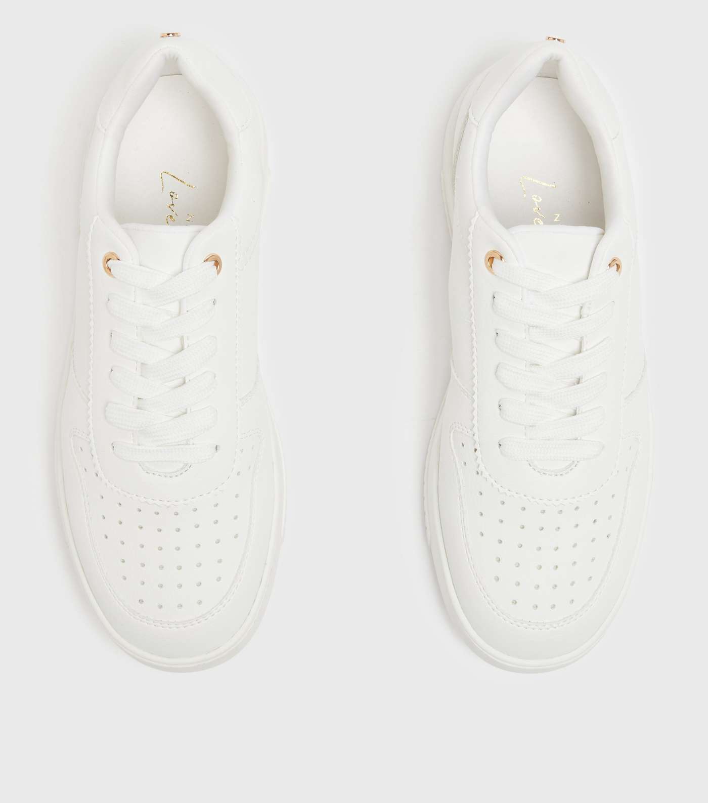 White Leather-Look Tennis Trainers Image 3