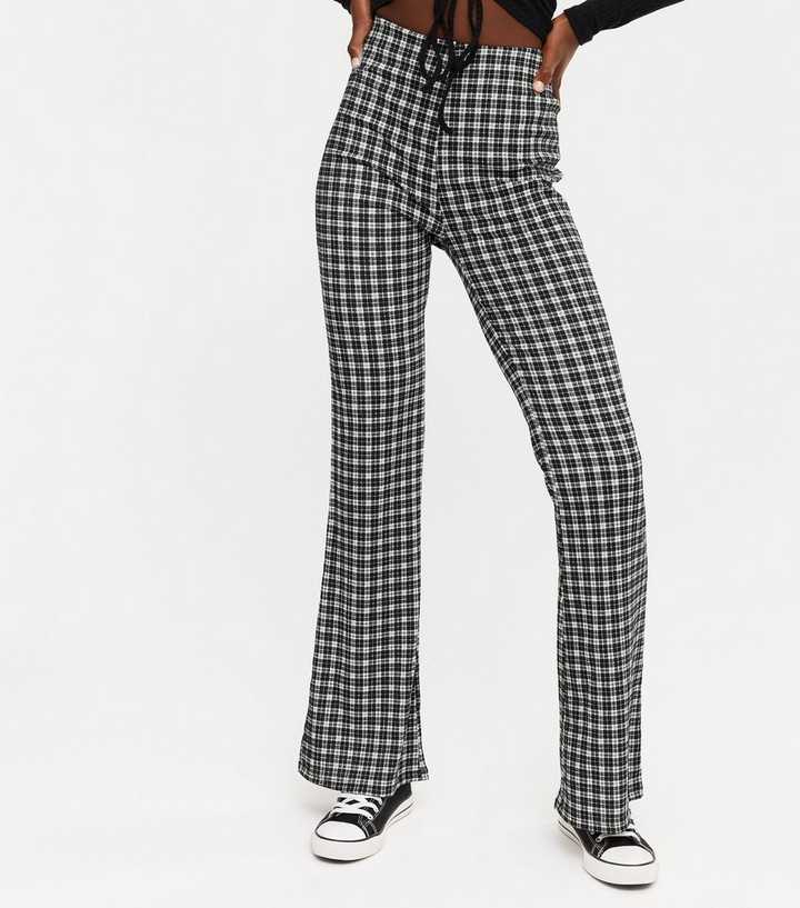 Tall Black Check Flared Trousers