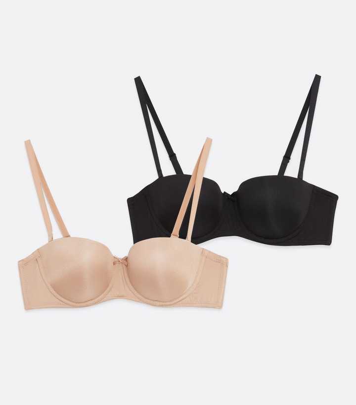 2 Pack Mink and Black Strapless Bras