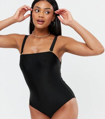 black straight neck swimsuit