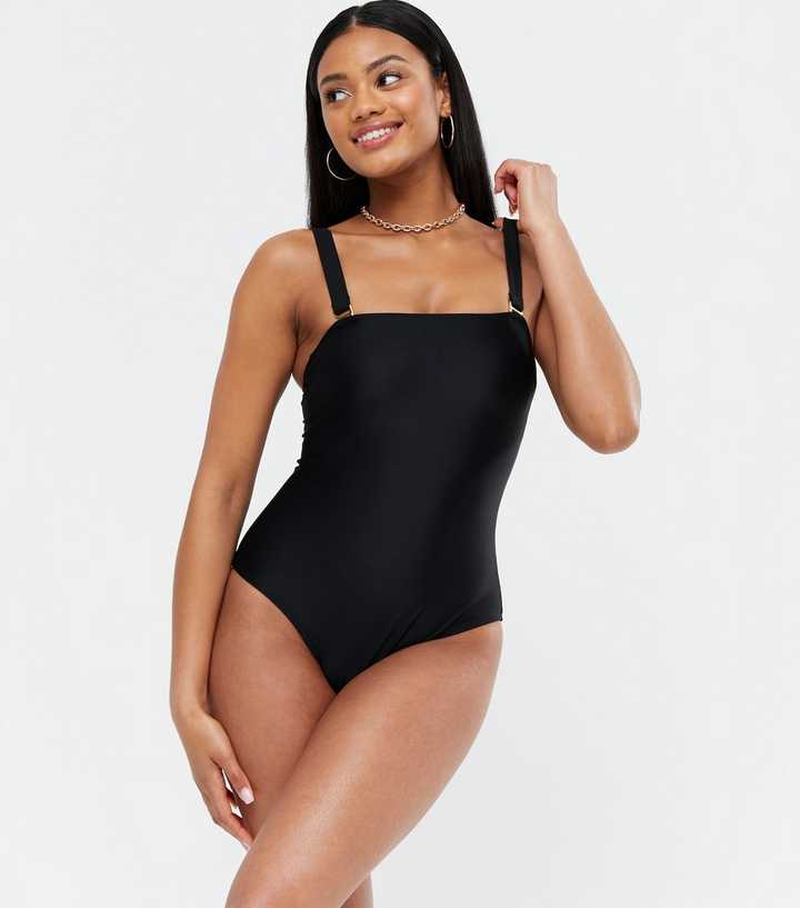 Black Square Neck Swimsuit | New Look