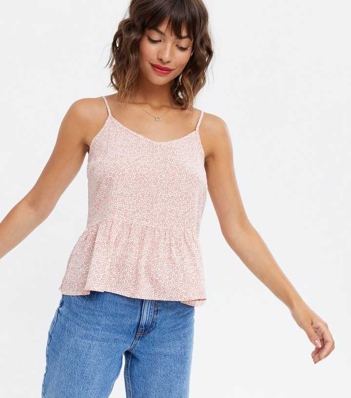 Pink Ditsy Floral Peplum Cami