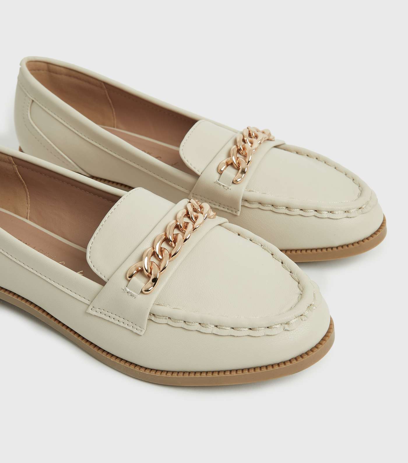 Off White Suedette Chain Trim Loafers Image 3