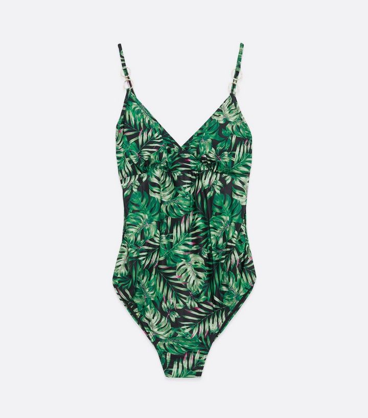 Duke recipe snow White Maternity Green Palm Wrap Swimsuit | New Look