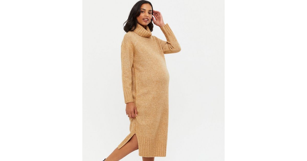 Maternity Stone Roll Neck Midi Jumper Dress New Look