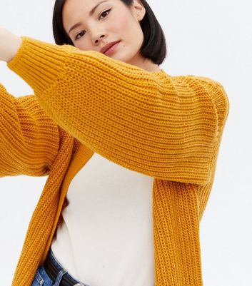 Mustard Puff Sleeve Long Cardigan New Look