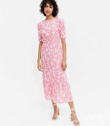 puff sleeve midi dress new look