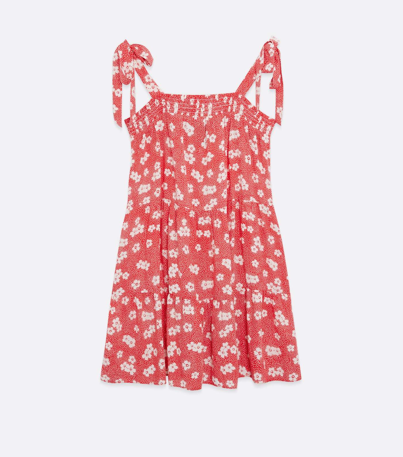 Red Floral Spot Tie Strap Tiered Mini Dress Image 5