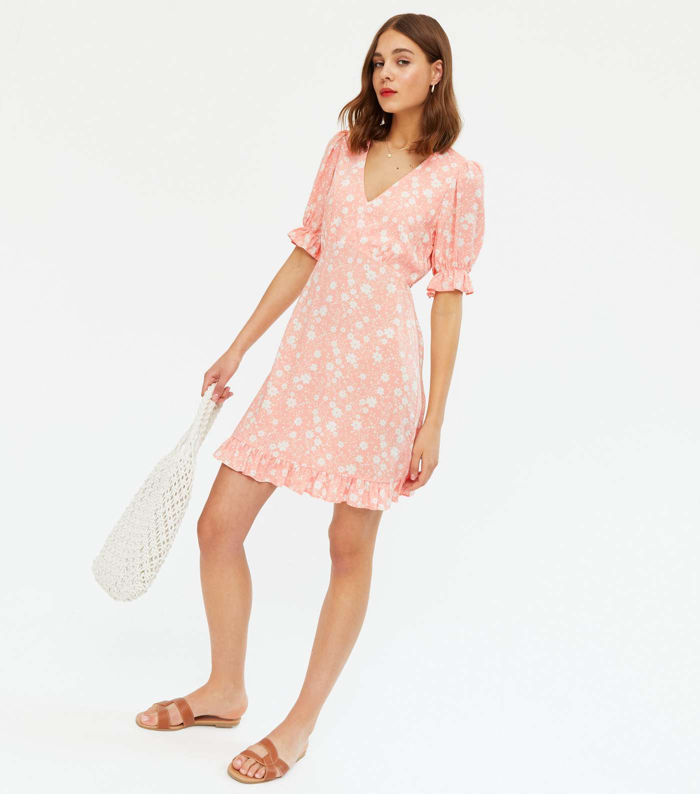 Pink Ditsy Floral Frill Mini Dress Image 2