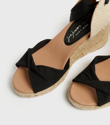 Black Woven Ankle Tie Espadrille Wedges | New Look