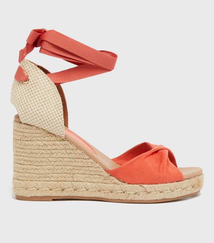 Coral Woven Ankle Tie Espadrille Wedges