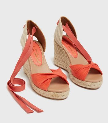 Coral Woven Ankle Tie Espadrille Wedges