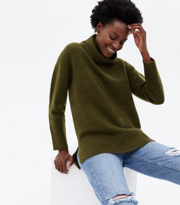 Khaki roll shop neck top