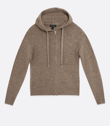 Mink Knit Zip Front Hoodie | New Look