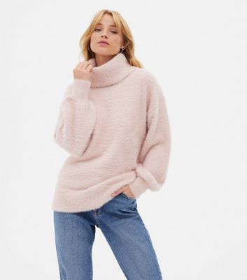 Pale Pink Fluffy Roll Neck Long Jumper New Look