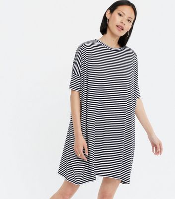 Black white striped t shirt dress online