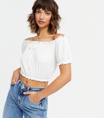white bardot tie front top