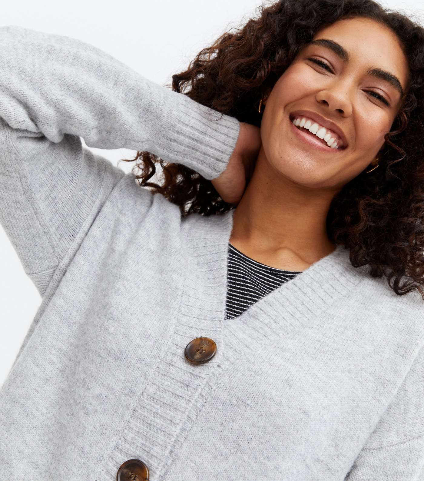Pale Grey Knit Oversized Button Up Cardigan Image 3