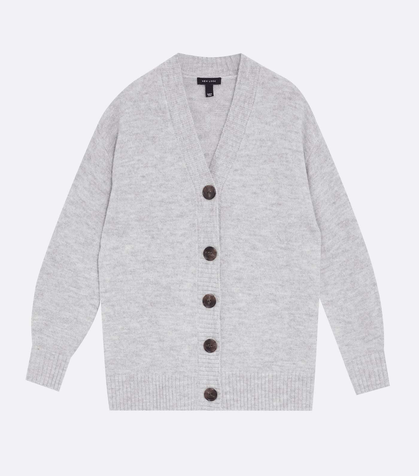 Pale Grey Knit Oversized Button Up Cardigan Image 5