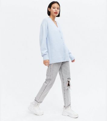 Pale Blue Knit Oversized Button Up Cardigan New Look