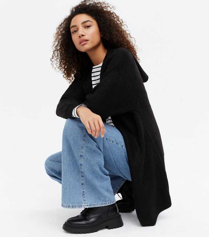 Black Batwing Long Hooded Cardigan