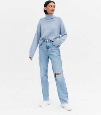 Ladies pale blue deals polo neck jumper