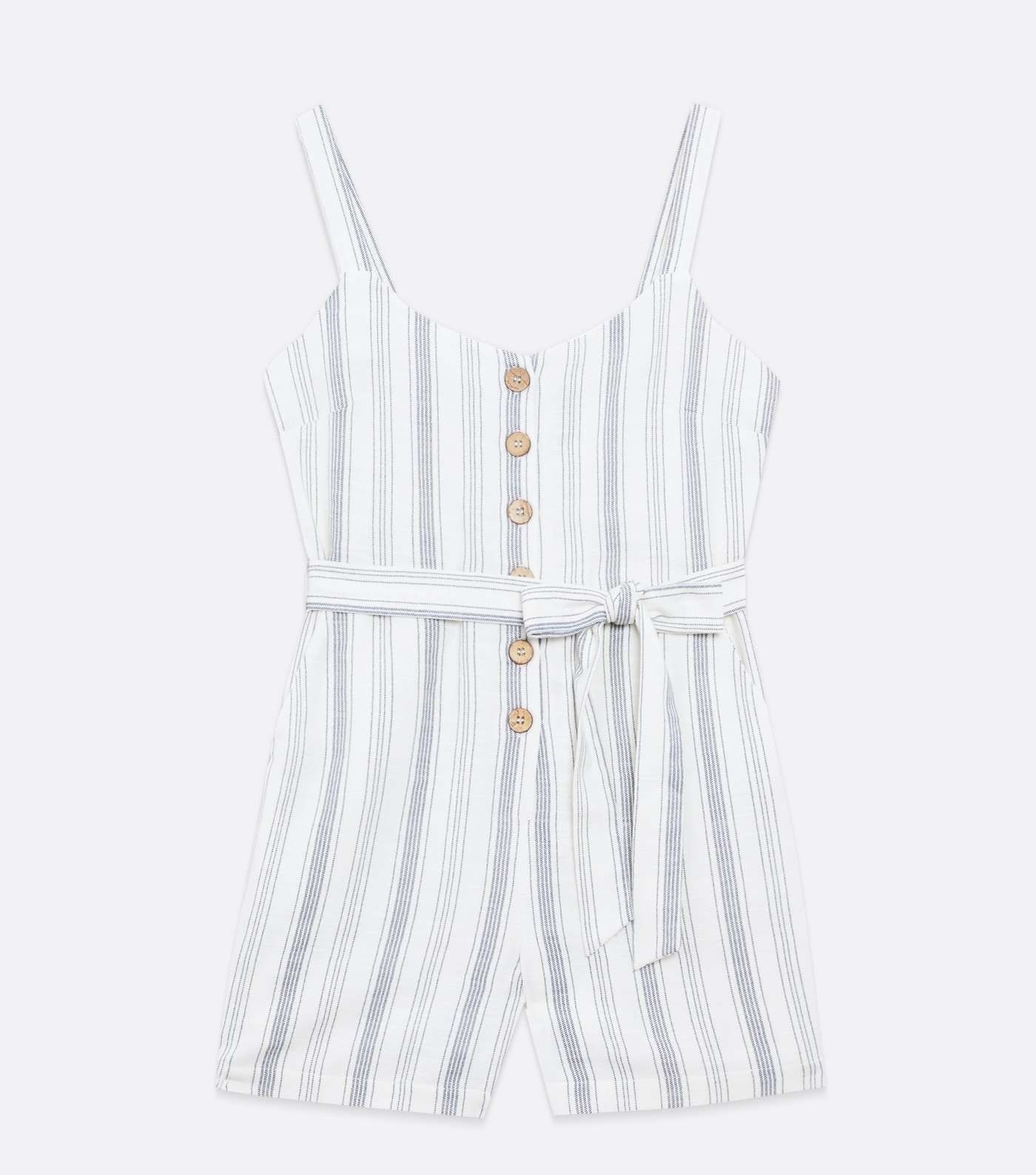 White Stripe Belted Button Front Playsuit  Image 5