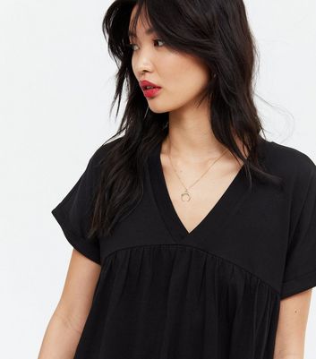 Black V Neck Tiered Smock Dress | New Look