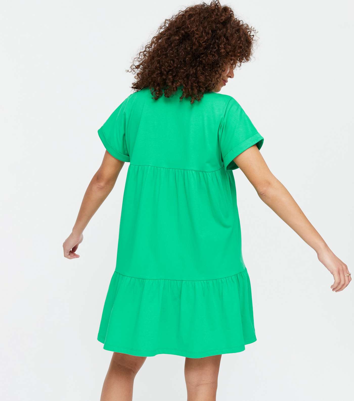 Green V Neck Tiered Smock Dress Image 4