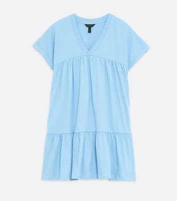 Blue V Neck Tiered Smock Dress | New Look