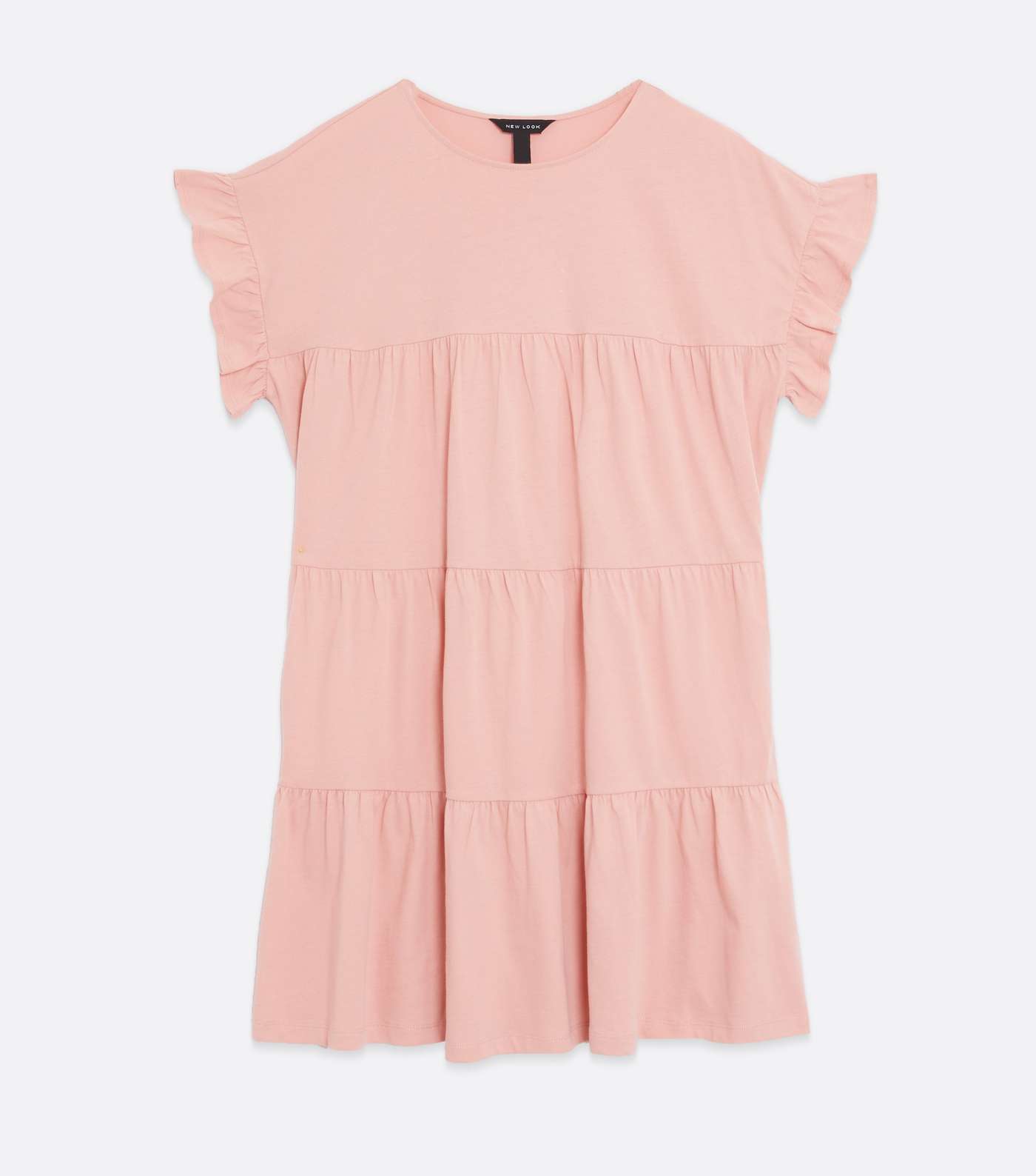 Coral Crew Neck Frill Tiered Mini Smock Dress Image 5