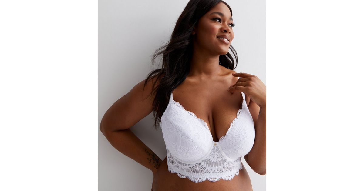 Curves White Scallop Lace Plunge Bra New Look