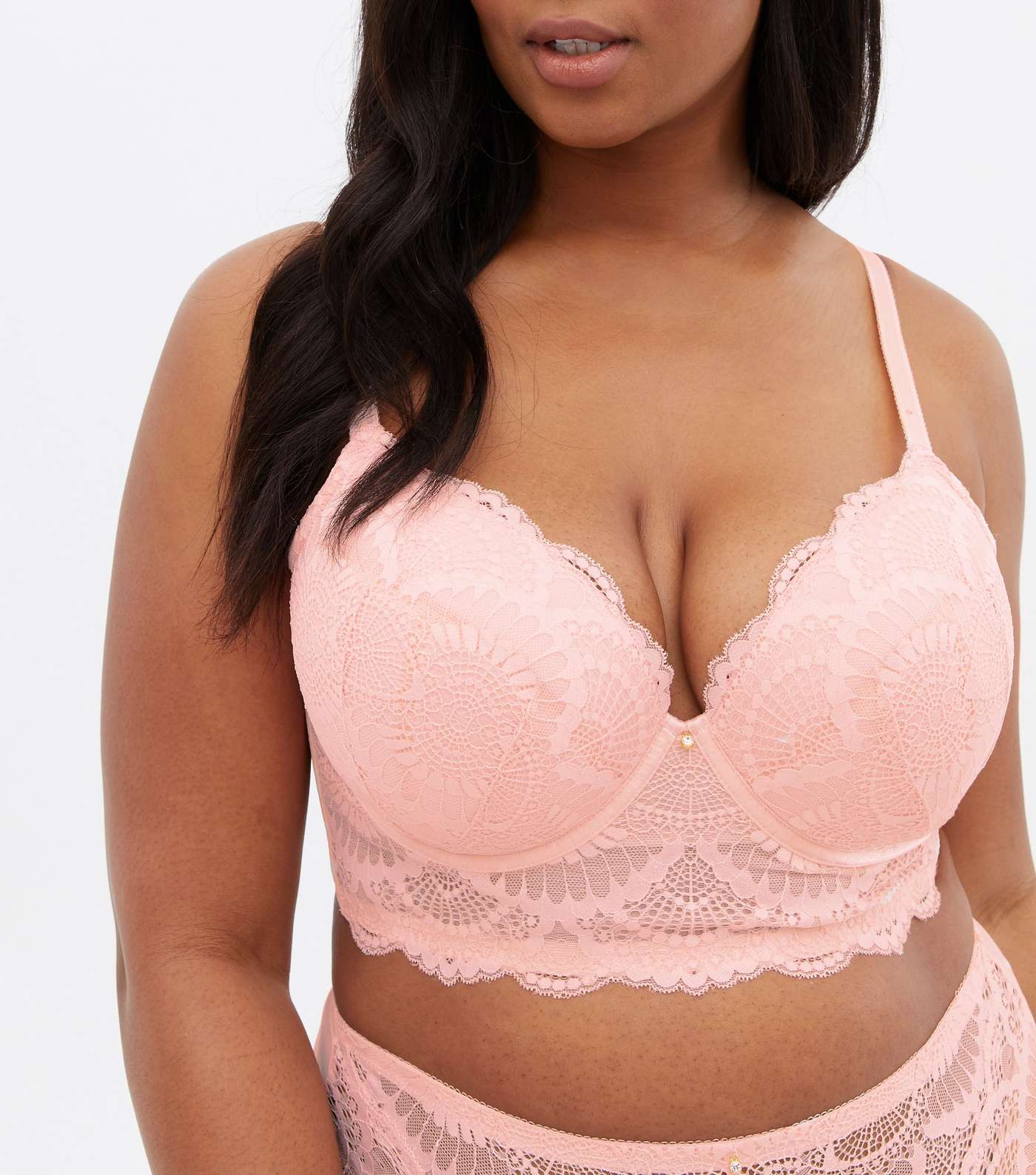 Curves Pink Scallop Lace Plunge Bra Image 3