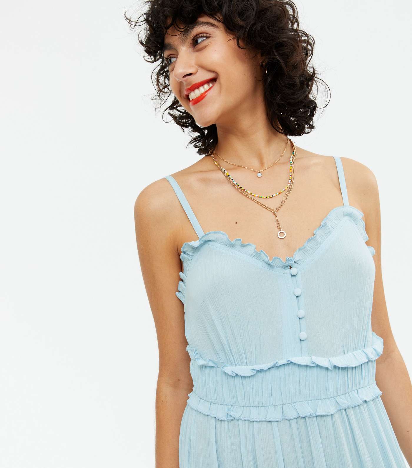 Pale Blue Frill Strappy Tiered Maxi Dress Image 3