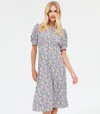 puff sleeve midi dress new look