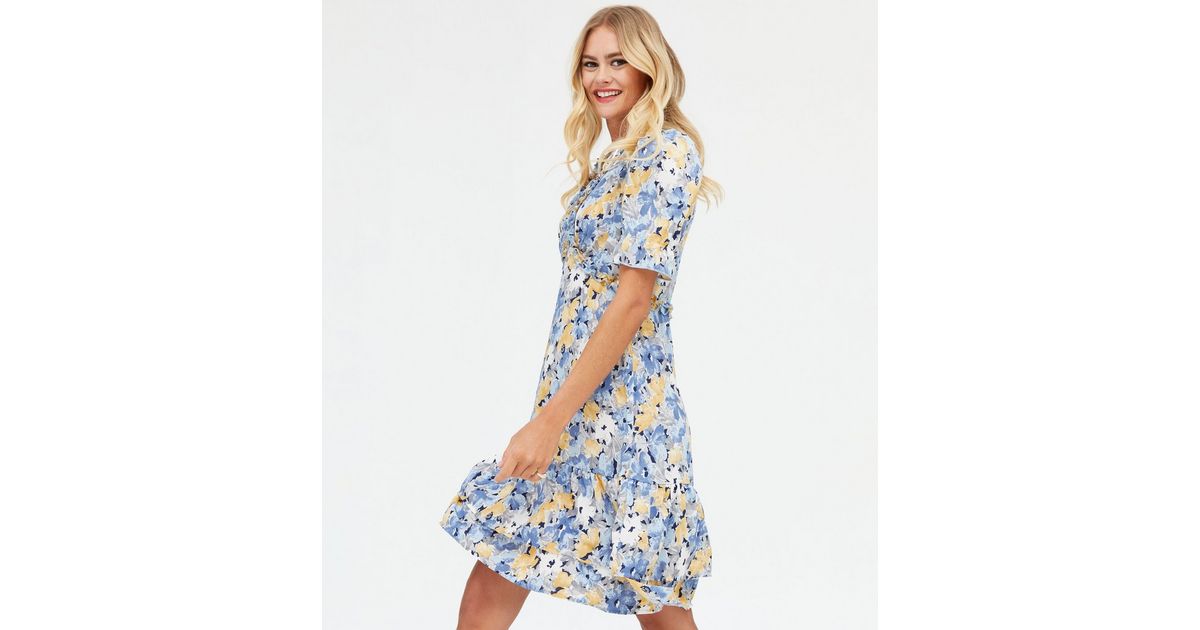 Blue Vanilla Blue Floral Frill Tiered Dress New Look