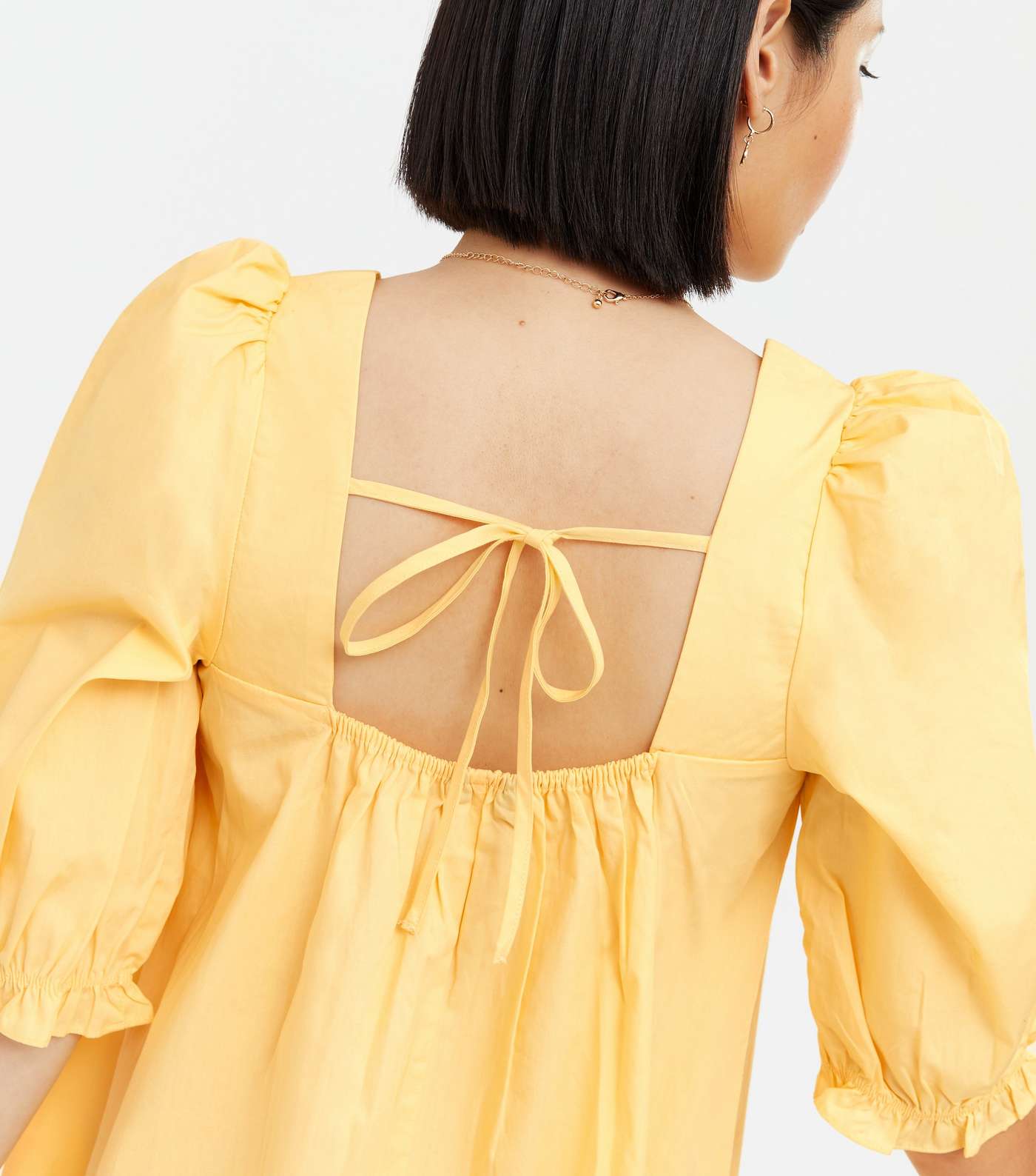 Yellow Tie Back Mini Smock Dress Image 3