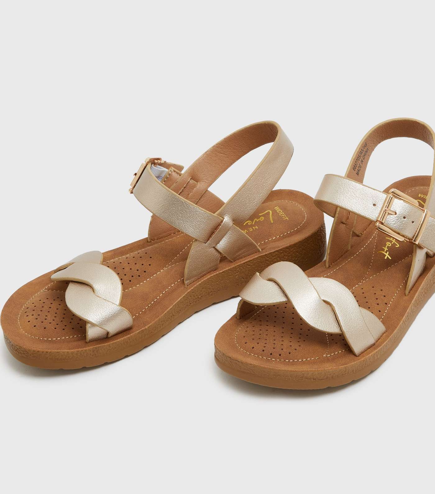 Wide Fit Gold Twist Strap Chunky Sandals Image 3