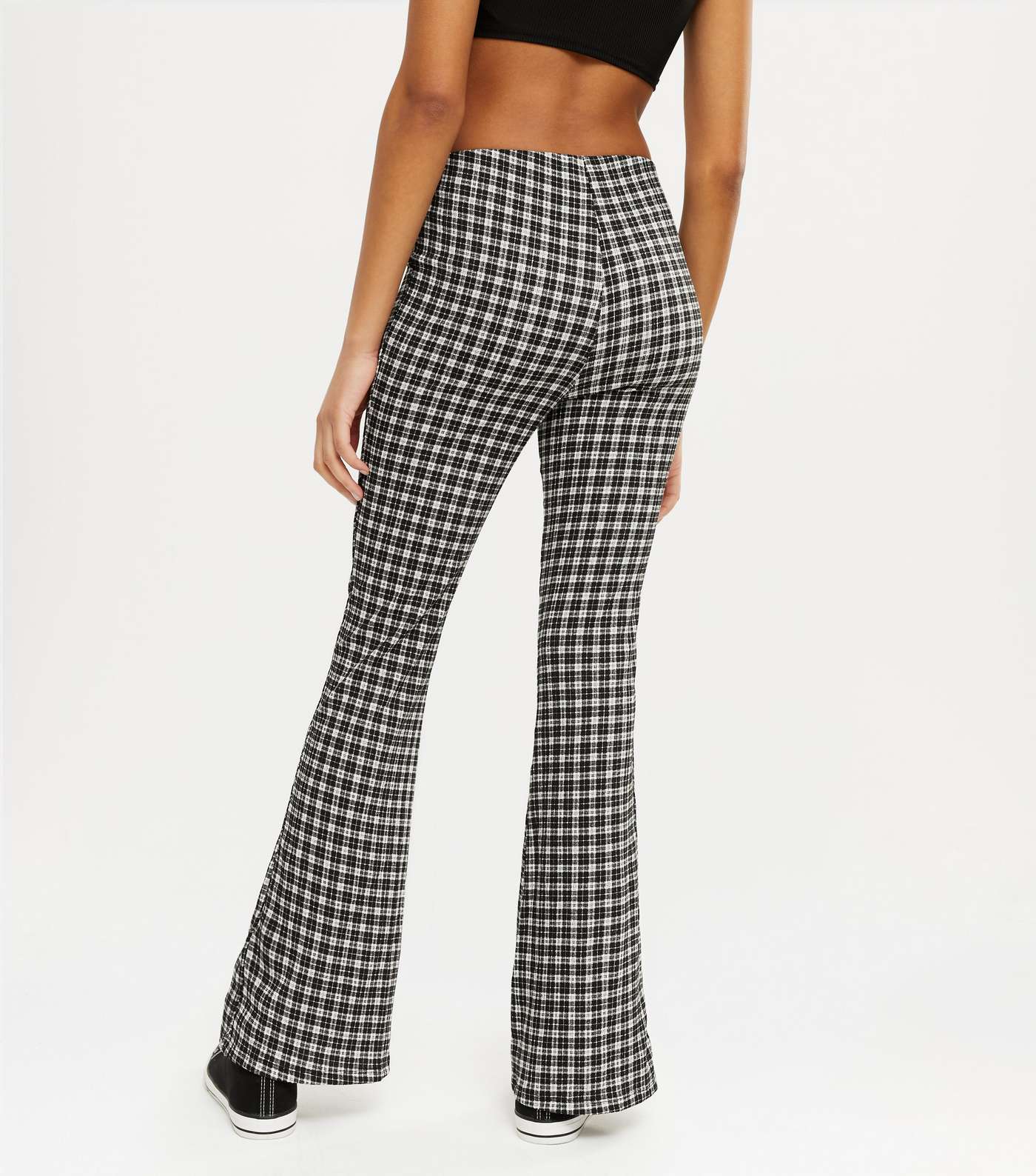 Black Check Jersey Flared Trousers  Image 3