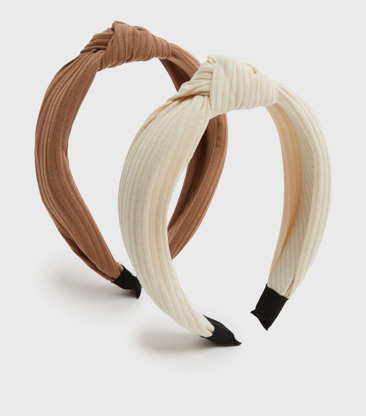2 Pack Brown and Cream Ribbed Knot Headbands Image 2