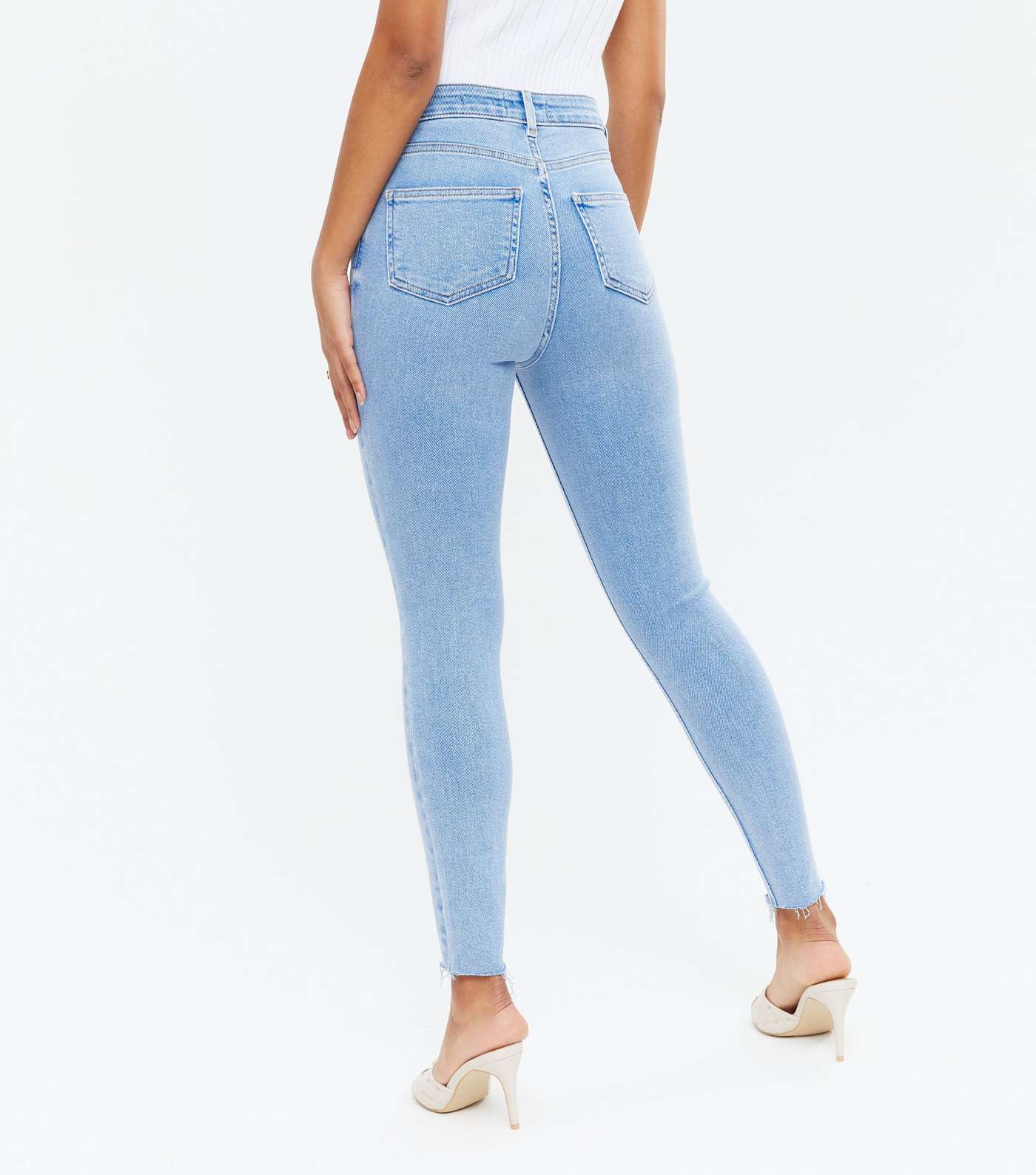 Bright Blue Frayed Hem High Waist Hallie Super Skinny Jeans Image 4