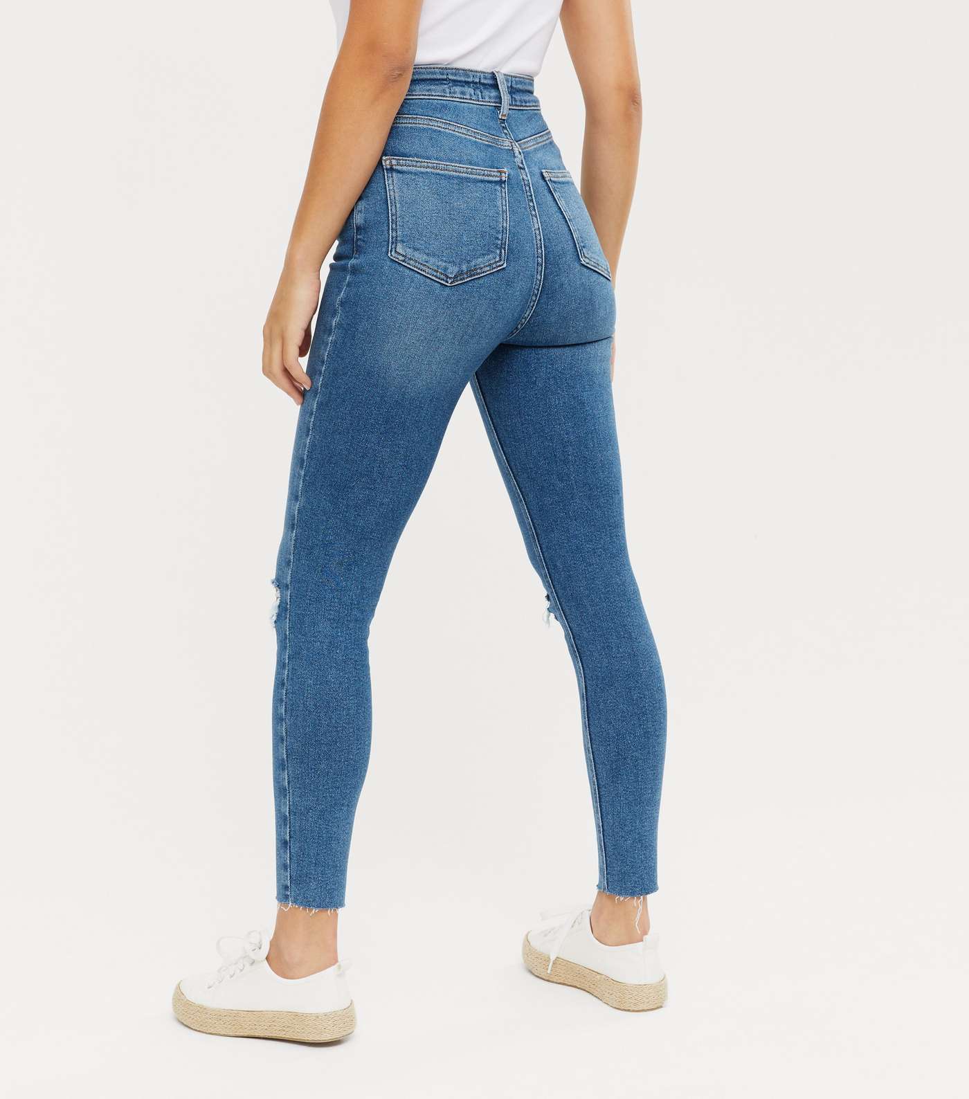 Blue Ripped Knees High Waist Hallie Super Skinny Jeans Image 4