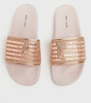 Diamante sliders rose store gold