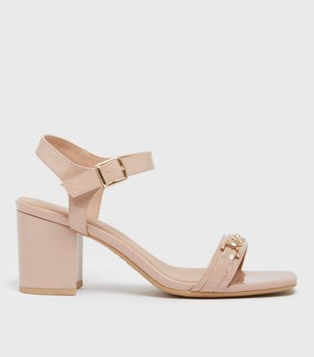 cream block heel sandals wide fit