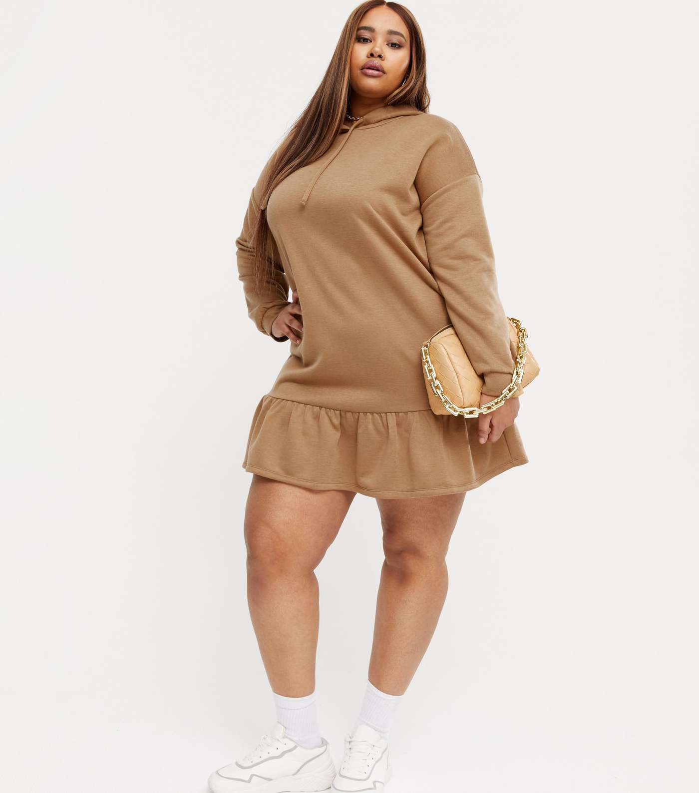 Curves Stone Frill Jersey Hoodie Dress Image 2