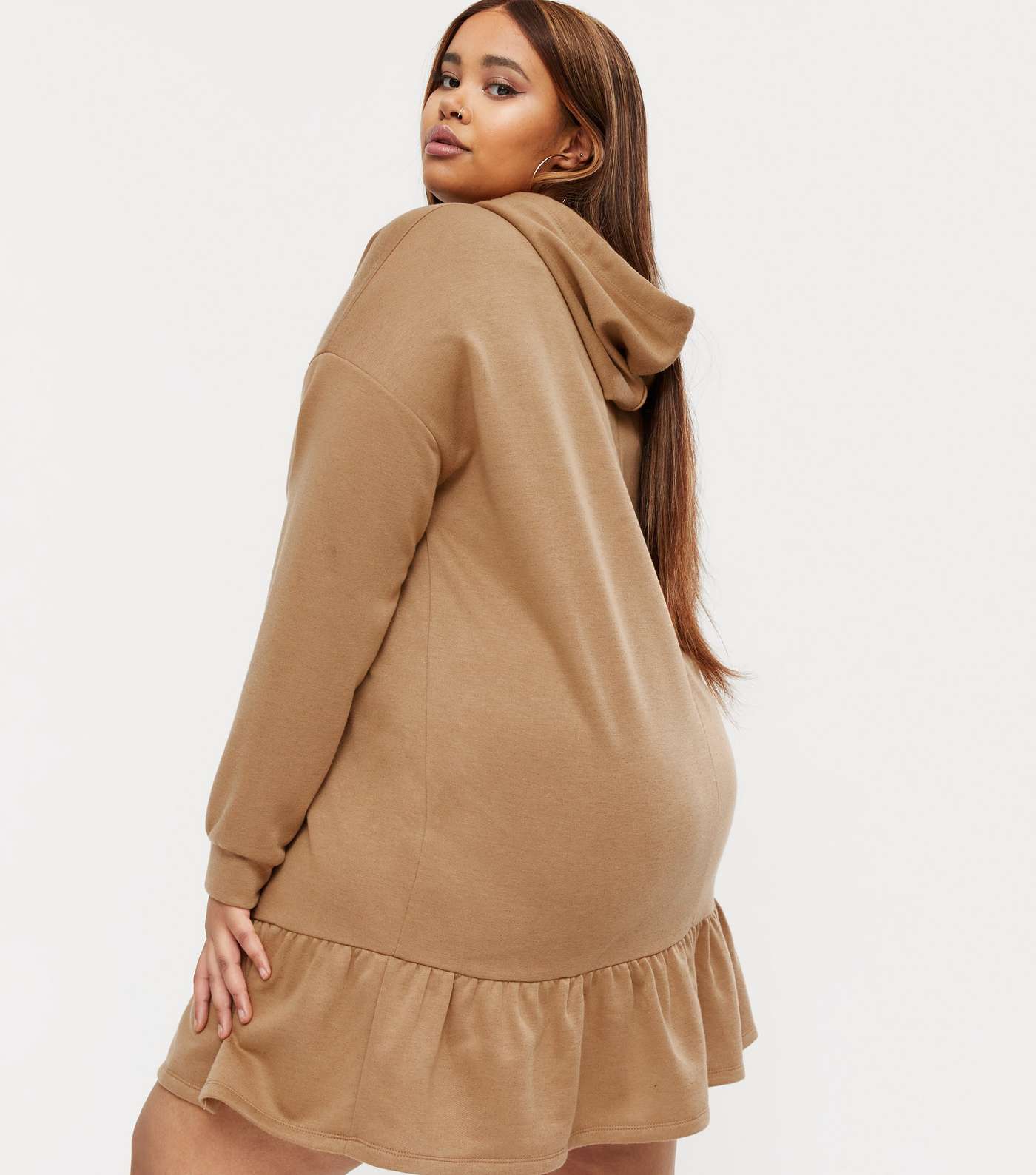 Curves Stone Frill Jersey Hoodie Dress Image 4